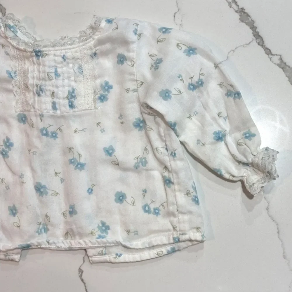 Old Navy | Vintage Girls White Floral Long Sleeve Blouse Blue Denim Jean…